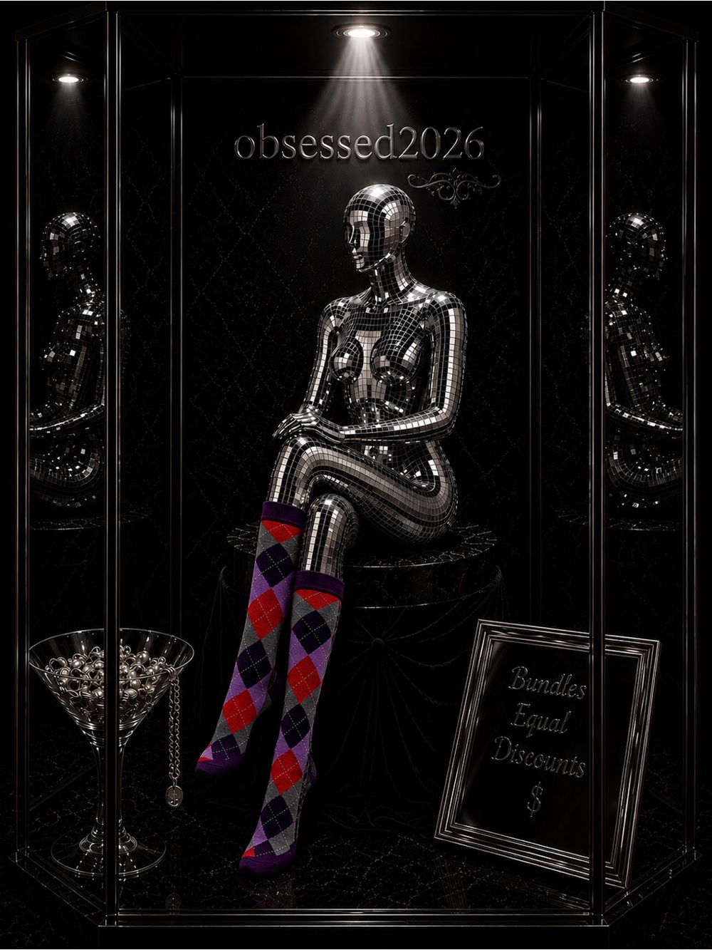 Purple Red Argyle Knee-High Socks